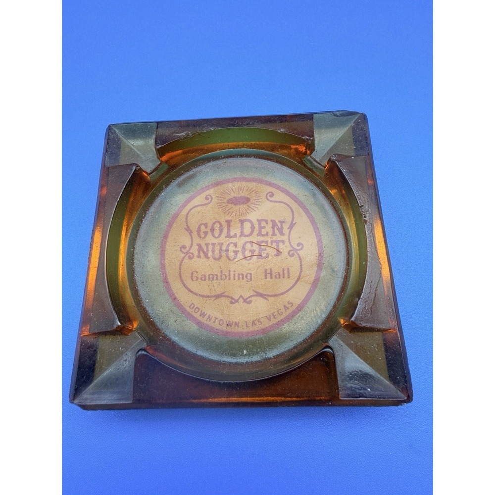 Vintage Golden Nugget Gambling Hall Las Vegas Amber Glass Ashtray Casino 3.5"